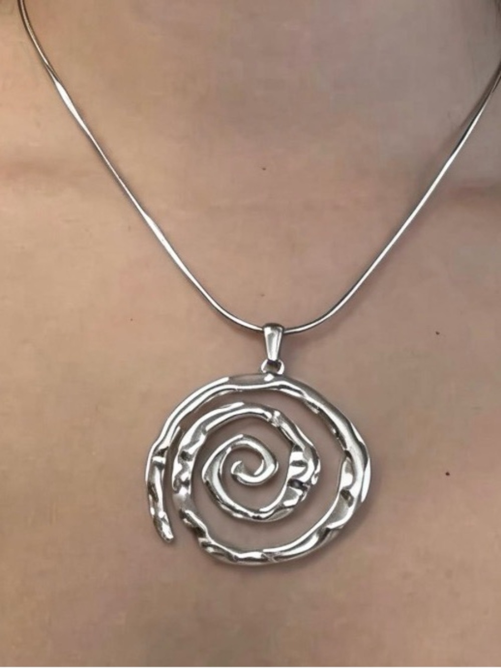 Silver Spiral Statement Pendant Necklace - Women Jewelry